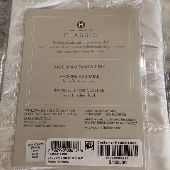 Hotel Collection Classic Jacobean Embroidered Queen Sham. NWT - Picture 4 of 6